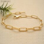 Rectangle Chain Bracelet Minimalist Rectangle Link Anklet Chunky Gold Bracelet Paperclip Chain Yellow Gold Filled Gift For Her