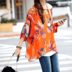 Womens Loose Fit Tropical Print Chiffon Tunic Top