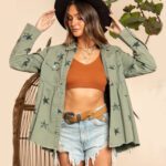 Denim Jacket  Vintage Green Jean Coat Streetwear Long Sleeve  Clothing