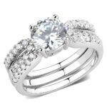 3W1554 - Rhodium Brass Ring with AAA Grade CZ  in Clear