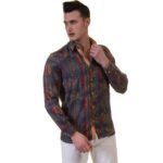 Brown Floral Mens Slim Fit Designer Dress Shirt - tailored Cotton