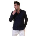 Solid Navy Blue Mens Slim Fit Designer Dress Shirt - tailored Cotton