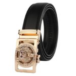 Black Belt Gold Buckle Mens Adjustable Ratchet Slide Buckle Belt -