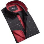 Black And Red Mens Slim Fit French Cuff Shirts with Cufflink Holes -