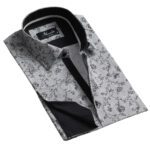 Light Blue Paisley Mens SliBlack and WhiteMens Slim Fit French Cuff