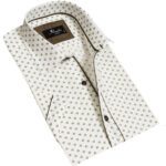 Off White Doted Mens Short Sleeve Button up Shirts - Tailored Slim Fit