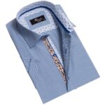 Blue Mens Short Sleeve Button up Shirts - Tailored Slim Fit Cotton