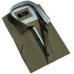 Green Mens Short Sleeve Button up Shirts - Tailored Slim Fit Cotton