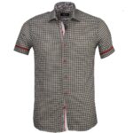 Black Checkered Paisley Mens Short Sleeve Button up Shirts - Tailored