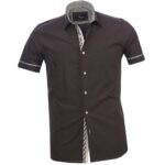 Black Checkered Mens Short Sleeve Button up Shirts - Tailored Slim Fit