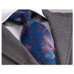 Amedeo Exclusive Men's Fashion Blue Red Paisley Silk Neck Tie With