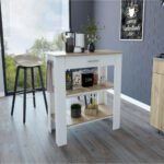 Kitchen Island 40 Inches Dozza,Two Shelves, White / Light Oak