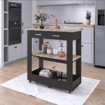 Kitchen Island 46 Inches Dozza, Two Drawers, Black Wengue / Light Oak