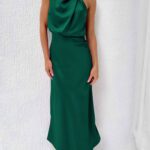 One Shoulder Turtleneck Tank Satin Party Dress