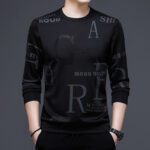 BROWON Sprign Autumn Black T Shirt Men Long Sleeve O-neck Collar Fashion Trend Letter Print Slim T-shirt for Men Street Wear