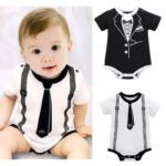 Newborn Baby Clothing Summer Gentleman Rompers 0-12M Infnat Boys Cotton Jumpsuit Male Bebe Body Clothes Tie Print Short Sleeve