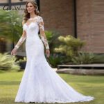 Sexy Illusion Mermaid Wedding Dresses Lace Appliques Robe De Mariée Wedding Bride Gowns Court Train Backless Vestidos De Novia