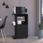 Kitchen Cart Kryot, Single Door Cabinet, Four Casters, Black Wengue