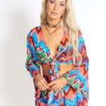 Rainbow Waves Bohemian Front Tying Crop Top