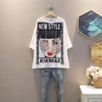 100% Cotton T Shirt Women's Trend fashion beading T-Shirt Korean Cartoon short sleeve tops Girl's Oversized Tshirt 2022 summer