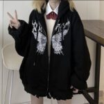 Y2k Harajuku Hoodies Women Autumn Winter Hip Hop Zipper Butterfly Aesthetic Hooded Sweatshirt Female Goth Punk Jacket Coat