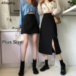 Black Skirts Women Mid-calf College A-line High Waist Korean Style All-match Friends Streetwear Chic Female Bottom Юбка Женская