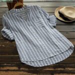 5XL Summer Elegant Women Cotton Soft Tops Long Sleeve All Size Lady Blouses Striped Classic Shirts Formal Working Clothes Office