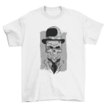 Skull Wearing Hat Charles Chaplin like hat and tie T-Shirt