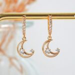 24 Karats Gold Cubic Zirconia Moon Hoop Earrings