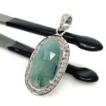 Emerald Diamond Pendant, Natural Emerald Sterling Silver Pendant, May